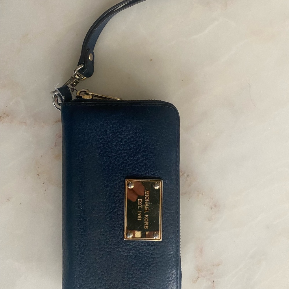 Michael Kors wallet! Navy with gold plating.